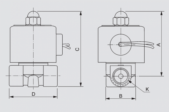 Σχέδιο γενικής διάστασης της βαλβίδας σωληνοειδών σώματος ορείχαλκου 2W160-15