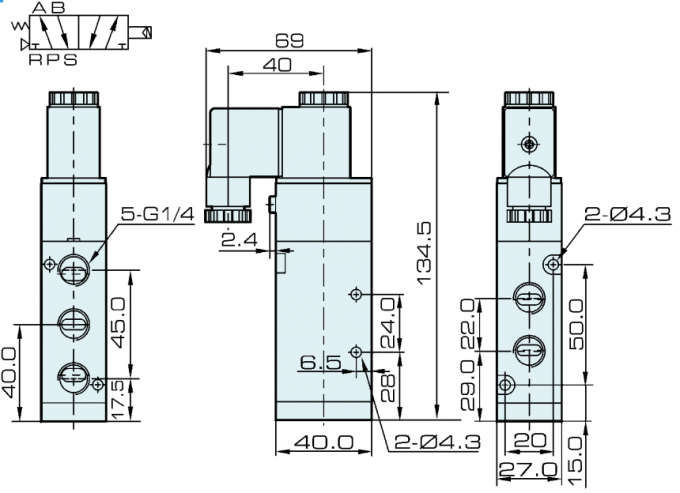 G1/4» βαλβίδα σωληνοειδών τύπων AirTAC τρόπων 4V310-08 5/2