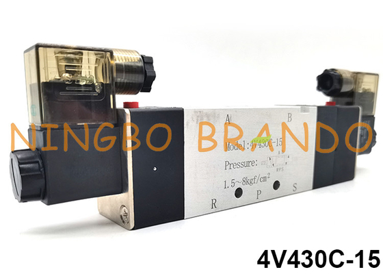 4V430C-15 5/3 πνευματική βαλβίδα σωληνοειδών τύπων Airtac τρόπων 24VDC 220VAC