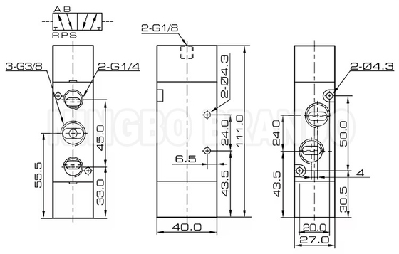 4Α320-10 Πνευματική βαλβίδα διπλού αεριωθούμενου πιλότου 3/8' 5/2 οδός