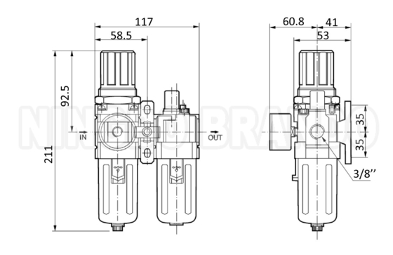 AC3010 1/4' 3/8' Ρυθμιστής φίλτρου αέρα λιπαντήρας FR.L Συνδυασμός