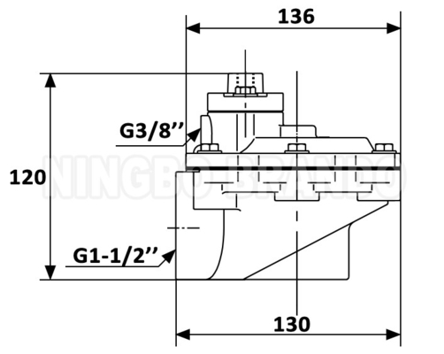 G353A046 Στρώση δεξιάς γωνίας 1-1/2' βαλβίδα τηλεχειριστή για συλλέκτη σκόνης