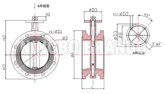 DN40 έως DN1200 Χωρίς κεφαλή διπλή φλάνζα βαλβίδα πεταλούδας χυτοσίδηρο