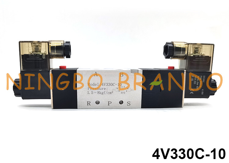 4v330c-10 διπλή πνευματική βαλβίδα σωληνοειδών τύπων Airtac 5 τρόπος 3 θέση 24V 220V