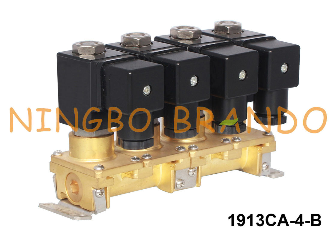 Συσσωρεύοντας τον πολυ-λιμένα 1/8» 1/4» 24V 220V βαλβίδων σωληνοειδών ορείχαλκου 4 ομάδας